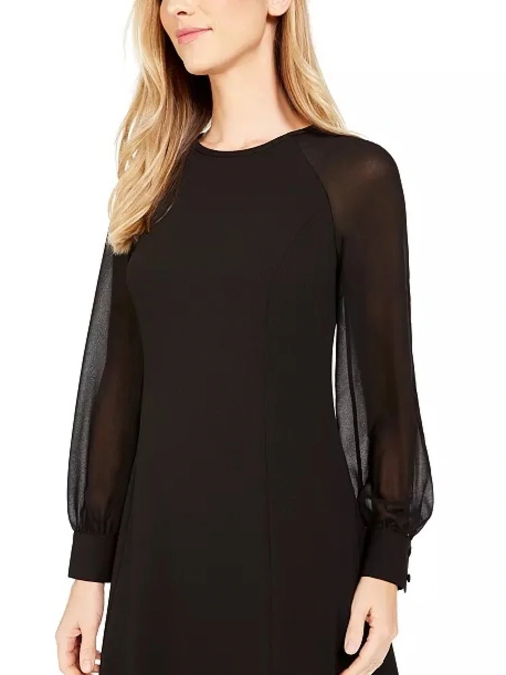 Calvin Klein ck 10 Classic Black Long-Sleeve Shift Dress - Women's sheer - Picture 2 of 6